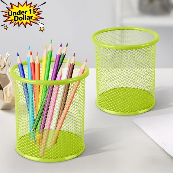 Metal Mesh Round Pen Holder, Sturdy Iron Art Desk Pen Cup, Cylindrical Pencil Jar Stationery Storage Bucket, Compact Desktop Organizer for Pens Pencils, Ideal for Classroom Home Office Supplies