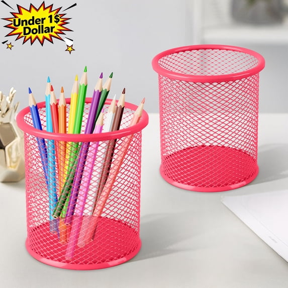 Metal Mesh Round Pen Holder, Sturdy Iron Art Desk Pen Cup, Cylindrical Pencil Jar Stationery Storage Bucket, Compact Desktop Organizer for Pens Pencils, Ideal for Classroom Home Office Supplies