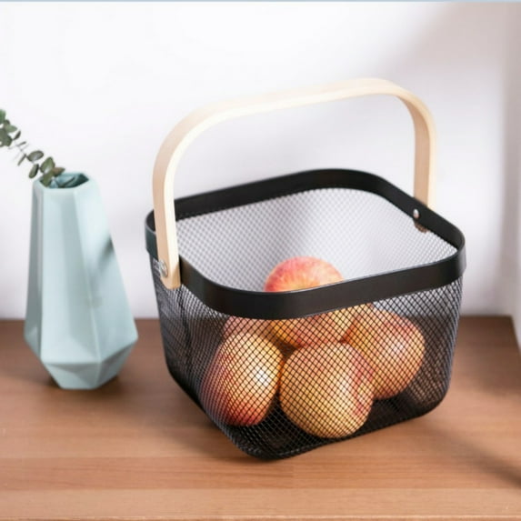 Cipaher Metal Mesh Storage Basket with Handle - Rustproof Alloy Steel Wire Organizer for Vegetables, Fruits, Kitchen, Pantry & Garden
