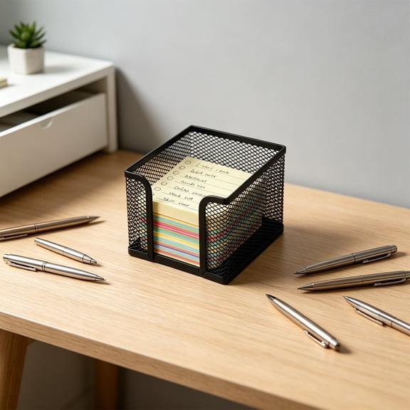 Metal Mesh Storage Basket, Black Open Mesh Desktop Organizer, Small Stationery Box for Notes and Cards, Study Office Desk Tidy, Topliu