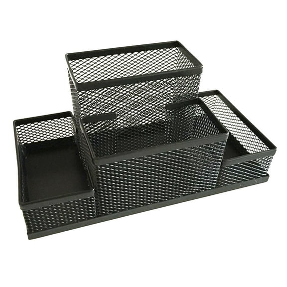 Metal Mesh Table Organizer Desktop Container Pen Holder Storage Case Office Supplies (Black)