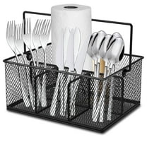 Metal Mesh Utensil Basket Portable Utensil Holder with 4 Compartments and Handle Utensil Organizer for Camping
