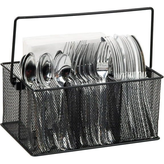 Mind Reader Utensil Holder, Silverware Organizer, Caddy, Cutlery Holder, Kitchen, Metal Mesh, 10"L x 7"W x 4.75"H, Black