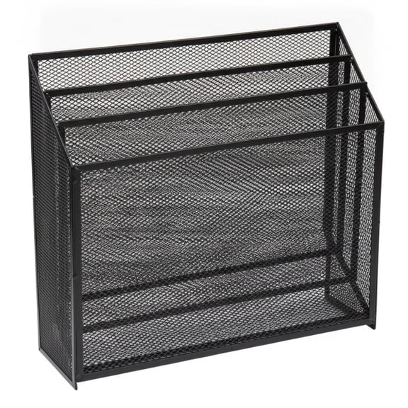 Metal Mesh Vertical File Organizer, 3 Tier Desktop Storage Basket for Office Workspace, Holds Files Documents Bills Magazines Mail, Black
