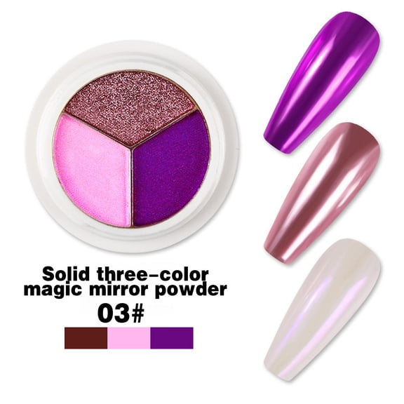 Metal Mirror Pigment Powder Set - Three Color Chrome Nail Powder, Pressed Non Flying Glitter, Super Bright Mirror Effect, Salon DIY Nail Decoration, Valentine’s Day Easter Gift, Makeup Organizers