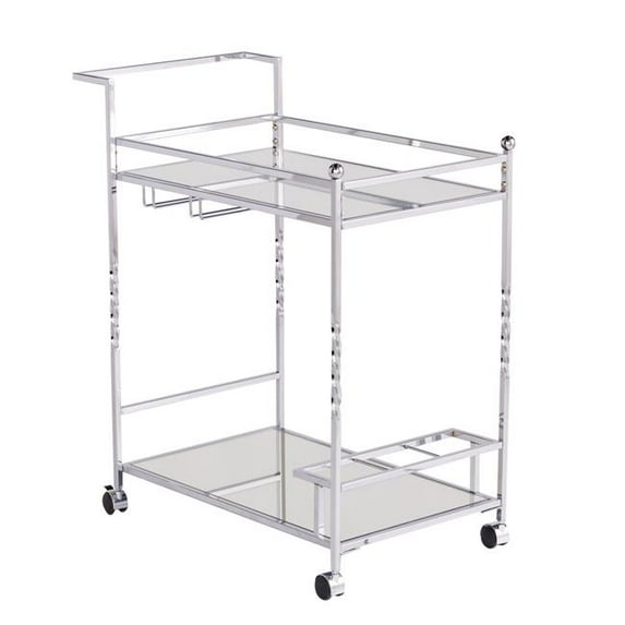 Metal & Mirrored Glass Bar Cart with Wine Storage, Silver