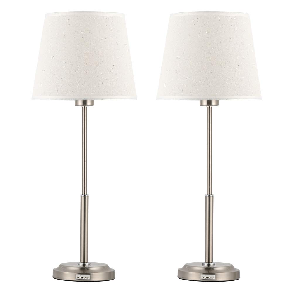 Metal Modern Lamp, Linen Fabric Shade with Circular Base, Set of 2 - Silver - image 1 of 2