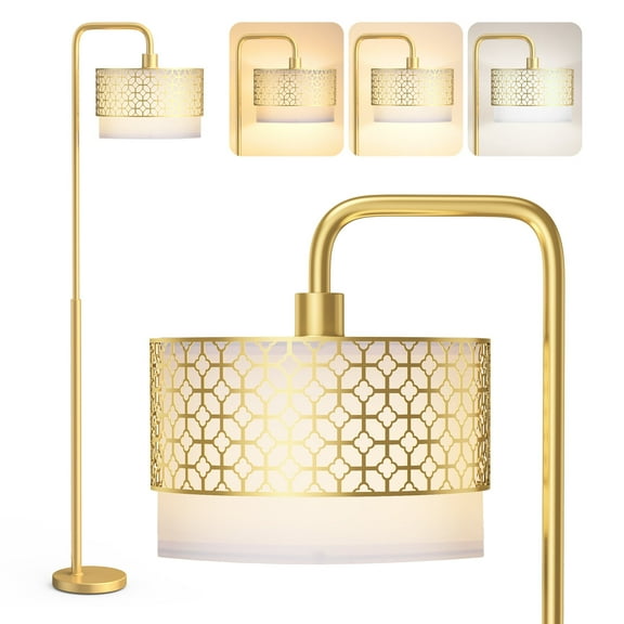 Metal Modern Standing Lamp, Gold Floor Lamp for Living Room Bedroom, Study Room, Office