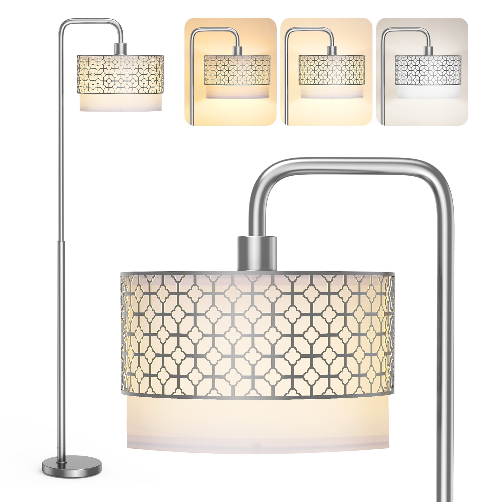Metal Modern Standing Lamp, Silver Floor Lamp for Living Room Bedroom, Study Room, Office