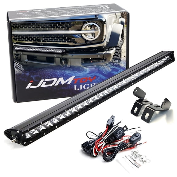 Metal Modular Bumper Mount 30-Inch LED Light Bar Kit For 2021+ Ford Bronco Everglades, Includes 150W Single Row LED Lightbar, Mounting Brackets, Relay Wiring w/On/Off Switch