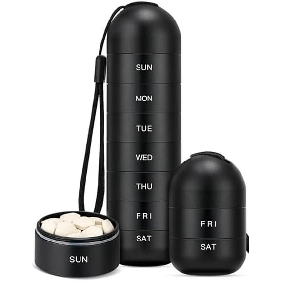 Metal Moisture Proof Weekly Pill Organizer, Large Aluminum Alloy BPA Free Travel Hiking 7 Day Pill Box Case Waterproof and Stackable