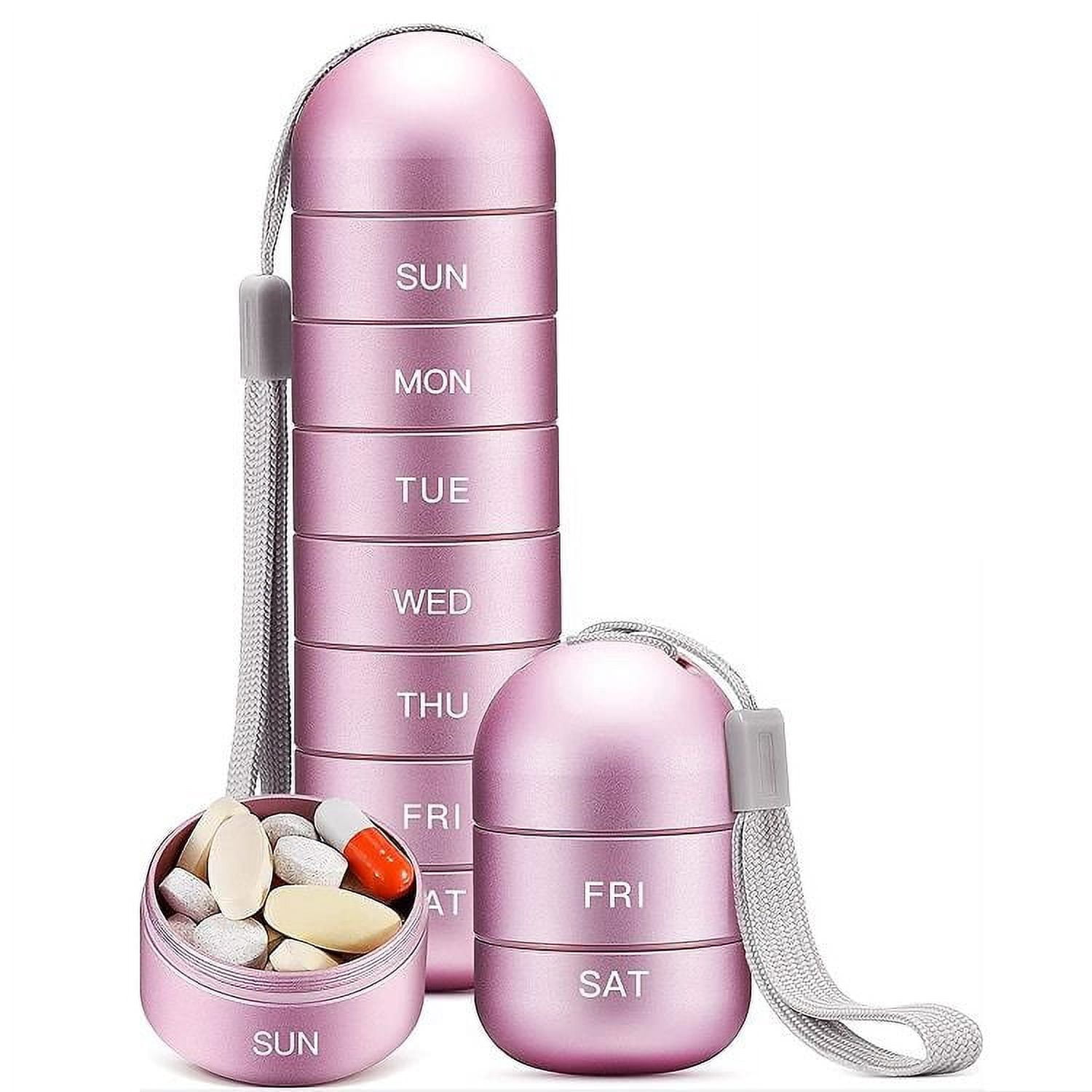 Metal Moisture Proof Weekly Pill Organizer, Stackable Aluminum Alloy BPA Free Travel Hiking 7 Day Pill Box Case