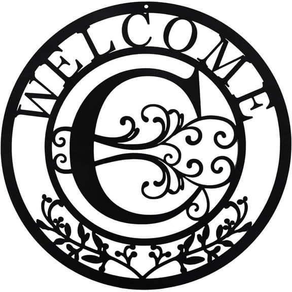 Metal Monogrammed Initial Welcome Sign, Metal Letter Wall Art Decor, Name Sign for Home Porch Front Door Outdoor (C)