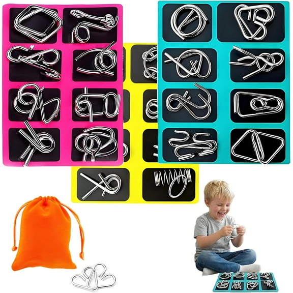 Metal Montessori Puzzle Solving, 3D Montessori Metal Puzzle Set, 24 Piece Metals Puzzles Set, Metals Puzzles Ring Disentanglement Sets for Boring Meetings, Or Just at Home