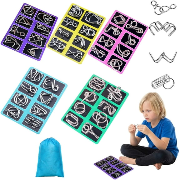 Metal Montessori Puzzle Solving, Metal Brain Teaser Puzzles, 3D Interlocking Metal IQ Logic Game, Challenging Disentanglement Toy for Home Party Fun and Skill Building