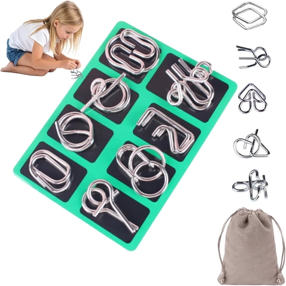 Metal Montessori Puzzle Solving, Metal Brain Teaser Puzzles, Steel IQ Games Physics Mind Metal Puzzles for Adults, for Party Favor Challenge, with Pouch (Style A+B+C+D+E)