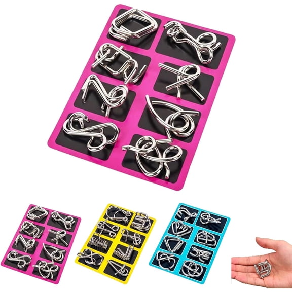 Metal Montessori Puzzle Solving,Metals Brain Teaser Puzzles Ring,Promote Mindfulness,Links Unlock Interlock Game with Pouch for Party Favor Kids Adults Challenge (Type A)