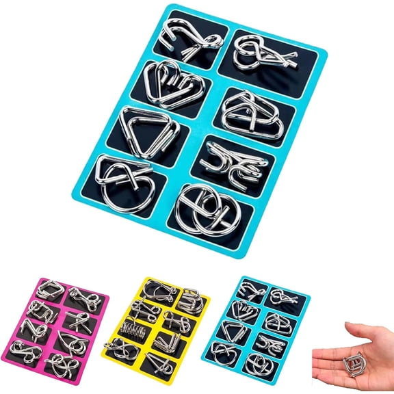 Metal Montessori Puzzle Solving,Metals Brain Teaser Puzzles Ring,Promote Mindfulness,Links Unlock Interlock Game with Pouch for Party Favor Kids Adults Challenge (Type C)