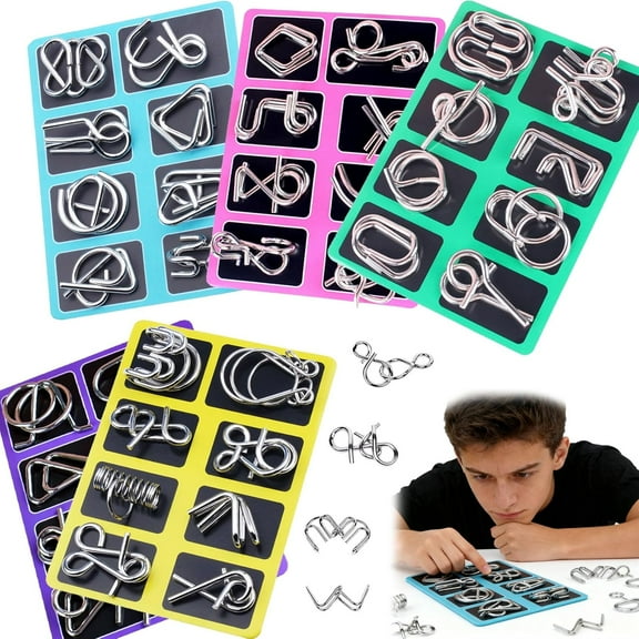 Metal Montessori Puzzle Solving Set, Metal Puzzles Brain Teasers, 3D Montessori Metals Puzzle Set, Difficult Metals Brain Teaser Puzzles, Wire Puzzles Mind Challenge Games