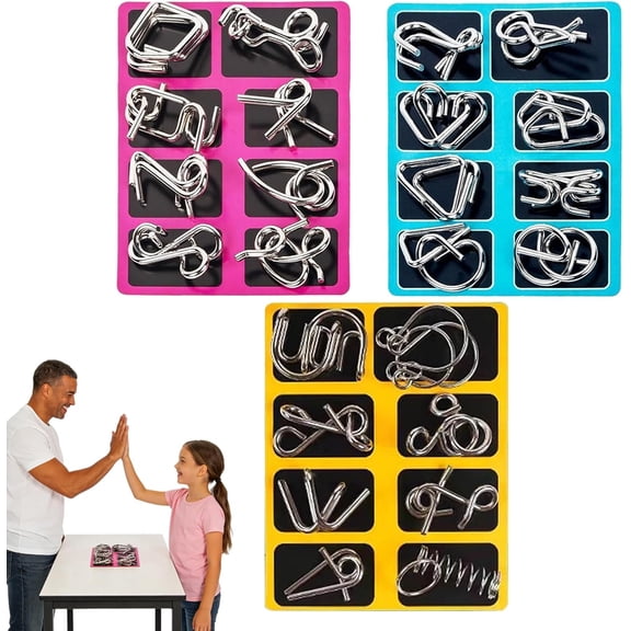 Metal Montessori Puzzles, 24/32/40Pcs 3D Brain Teaser Wire Puzzles Solving for Adults & Kids, Physics Mechanical Ring Set, IQ Logic Mind Games, Fidget Toys, Party Game