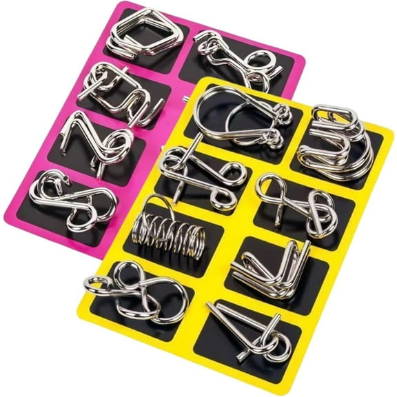 Metal Montessori Puzzles, 3D Metal Puzzle Solving Set, Brain Teaser Puzzles, Challenging Interlocking Iron Wire Puzzle, Logic Thinking Toys for Home Party Fun and Skill Building