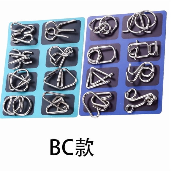 Metal Montessori Puzzles,Brain Teaser Puzzles,3D Montessori Metal Puzzle Solving, 24-Piece Metal Brain Teaser Puzzles for Adults, Reverse Thinking Physics Mind Games, Metal Puzzle Ring(C)