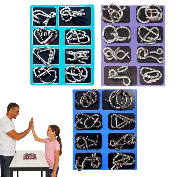 Metal Montessori Puzzles,Brain Teaser Puzzles Ring,24/32Pcs 3D Brain Teaser Wire Puzzles Solving for Adults & Kids, Physics Mechanical Ring Set, IQ Logic Mind Games, Fidget Toys, Party Game (24Pcs-C)