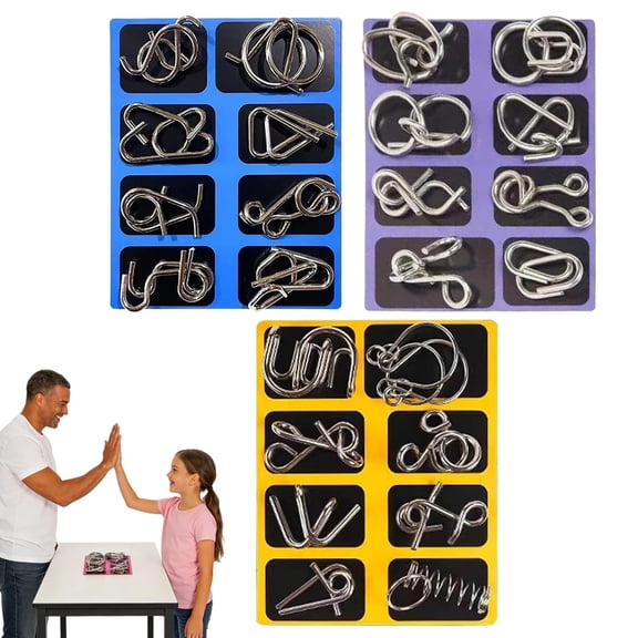 Metal Montessori Puzzles,Brain Teaser Puzzles Ring,24/32Pcs 3D Brain Teaser Wire Puzzles Solving for Adults & Kids, Physics Mechanical Ring Set, IQ Logic Mind Games, Fidget Toys, Party Game (24Pcs-B)