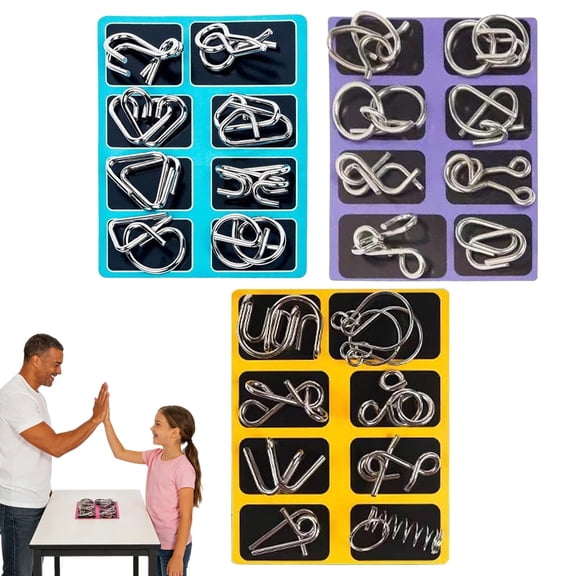 Metal Montessori Puzzles,Brain Teaser Puzzles Ring,24/32Pcs 3D Brain Teaser Wire Puzzles Solving for Adults & Kids, Physics Mechanical Ring Set, IQ Logic Mind Games, Fidget Toys, Party Game (24Pcs-A)