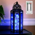 thumbnail image 1 of Moroccan Metal Candle Lantern Holder with LED Fairy String Lights, Medium, White Gold, 1 of 6