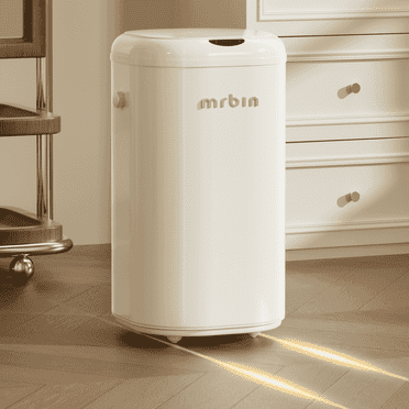 Metal Motion Sensor Tall Kitchen Trash Can with Lid and Wheel, 8 Gallon Automatic Garbage Pail Touchless, Electric Covered Waste Basket for Bedroom, Rv, Office, Restroom, Cream White