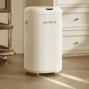 Metal Motion Sensor Tall Kitchen Trash Can with Lid and Wheel, 8 Gallon Automatic Garbage Pail Touchless, Electric Covered Waste Basket for Bedroom, Rv, Office, Restroom, Cream White