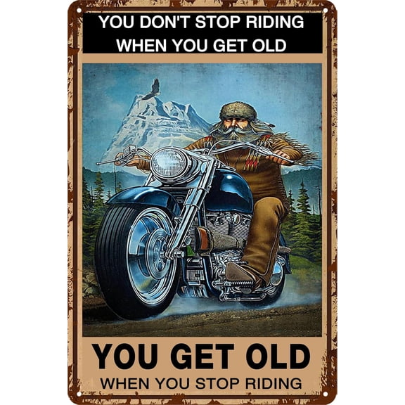 Metal Motorcycle Garage Sign Wall Art Poster, Man Cave Decor, Biker Riding Quote, 8 x 12 Inch
