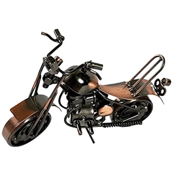Metal Motorcycle Industrial Biker Chopper Office Desk Sculpture 7 Inch Retro Recycled Metal Classic Handmade Iron Bolts Nuts Motorcycle Unique Man Cave Art Decor Bike Chain (M6 Copper)