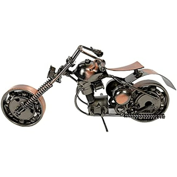 Metal Motorcycle Industrial Biker Chopper Office Desk Sculpture 8 Inch Retro Recycled Metal Chopper Handmade Iron Bolts Nuts Fat Boy Unique Man Cave Art Decor Bike Chain (M10 Copper)