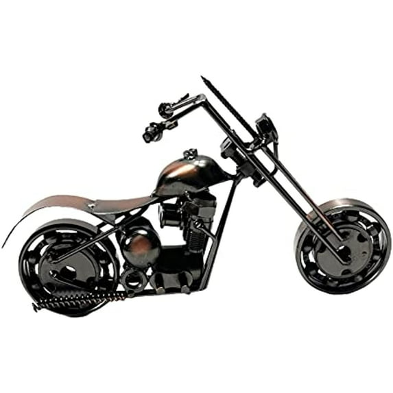 Metal Motorcycle Industrial Biker Chopper Office Desk Sculpture 8 Inch Retro Recycled Metal Classic Handmade Iron Bolts Nuts Fat Boy Unique Man Cave Art Decor Bike Chain (M1 Copper)