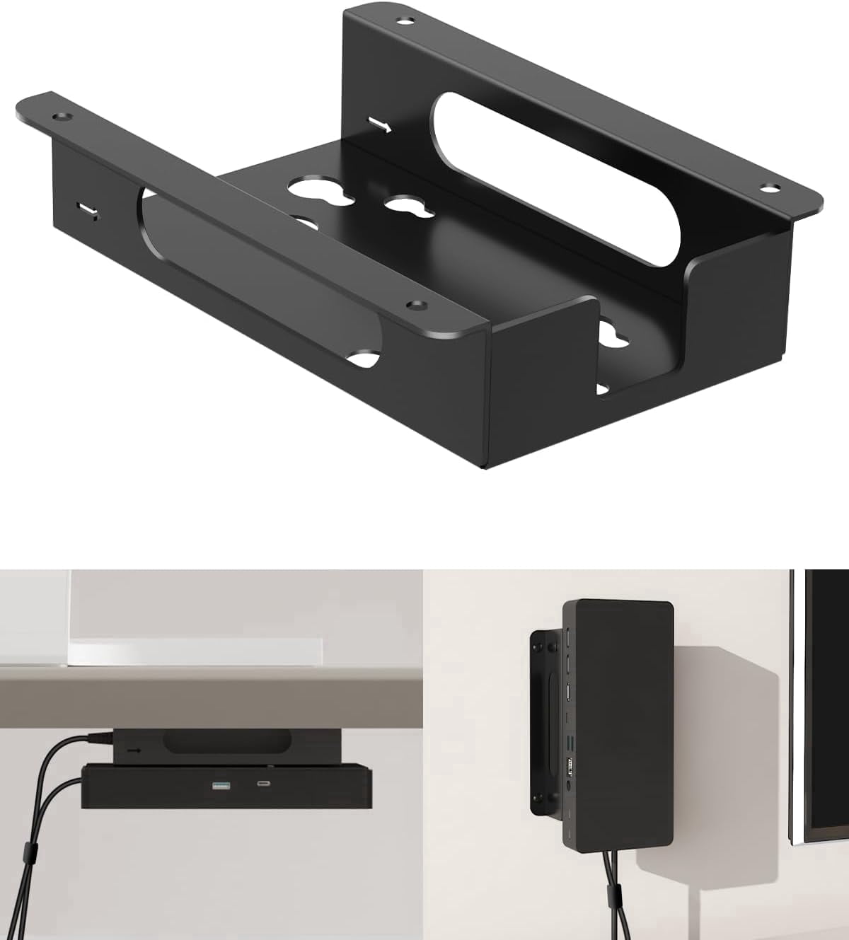 Metal Mount for Dell Docking Station Under Desk and Wall Mount for Dell UD22 WD19 WD19S WD22TB4 WD19TBS WD25 SD25 Series Dock & Power Adapter Mounting Bracket for Laptop Dock with Cable Ties