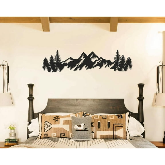 Metal Mountain Wall Art, Mountain Wall Decor, Large Wall Art Mountains, Wall Hangings, Horizontal Mountain Artwork Home Decor Living Room (27 x 7 inches (69 x 17 cm))