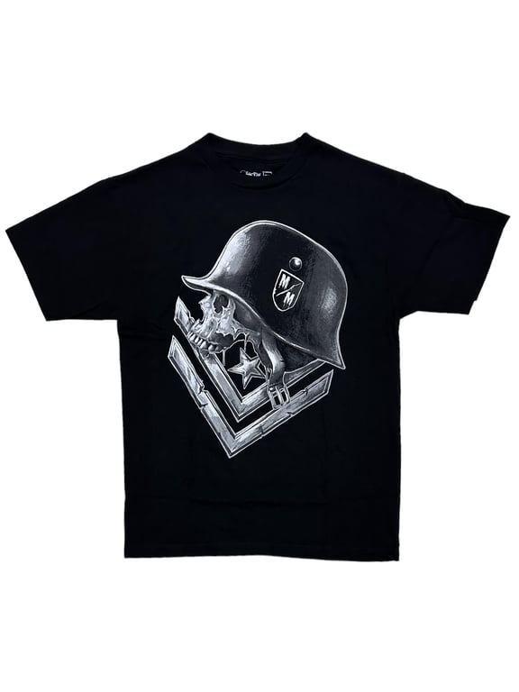 Men's Military Skull Graphic Tee T-Shirt in Black (Medium, Black)