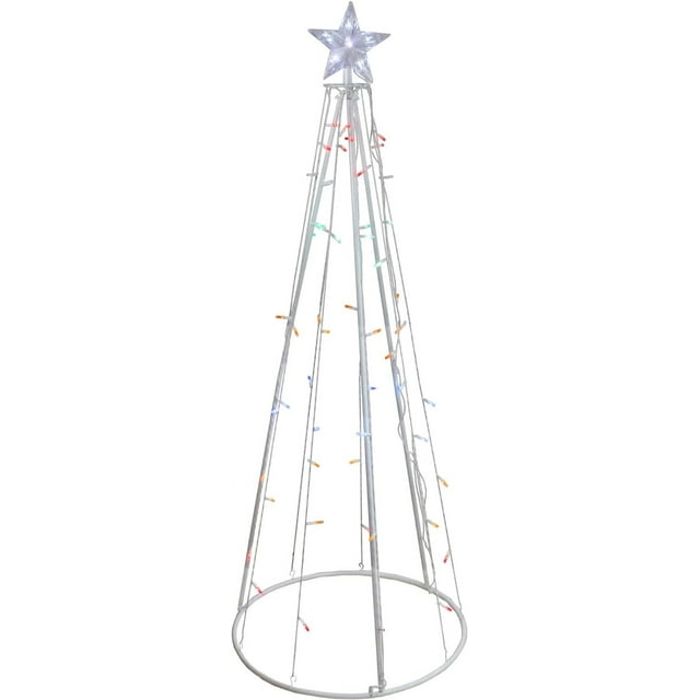 Metal Multi-Color LED Lighted Cone Christmas Tree Outdoor Decor, White ...