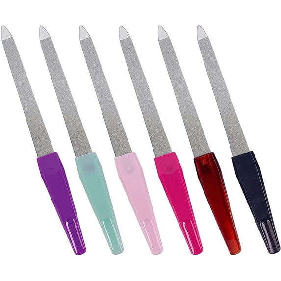 Metal Nail File (6 Pcs), Nail Files for Natural Nails Made of Stainless Steel, Sword Fingernail Files with Sharp Pointed Tip Non Slip Handle, Diamond Finger Nail Filers for Women Sapphire Grit