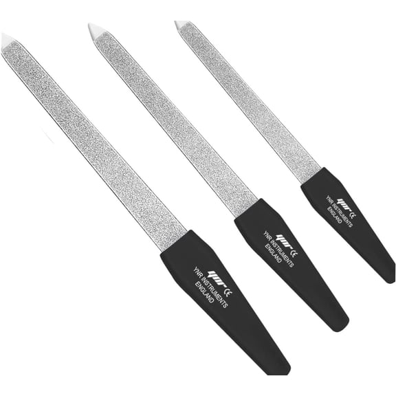 Metal Nail File Diamond Deb Dusted Coarse Nail Files Cleaner Pusher Multipurpose Manicure Pedicure Tool Set of 3 (Black)