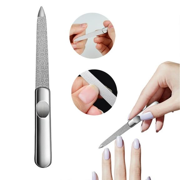 Metal Nail File, Double Sided Diamonds Nail File, Fingernail Files with Sharp Pointed Tip Anti-Slip Handle, Non-slip Foot Care Device Professional Grinding and Smooth Nails, Toenail, Nail Care