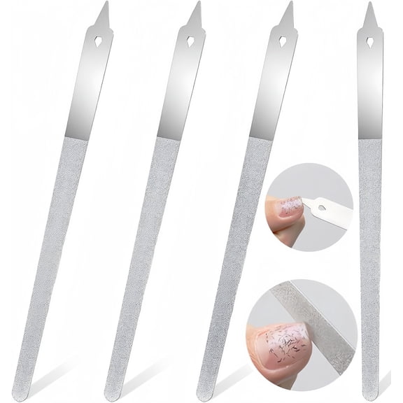 Metal Nail File with Sharp Pointed Tip,Bexikou 4 Pcs 6-inch Stainless Steel Nail File for Natural Nails, Double Sided Manicure Pedicure Toenails Tools for Salon and Home