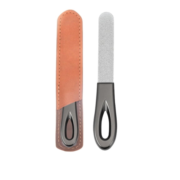Metal Nail File, Stainless Steel Fingernail Files Double Sided Grit Nail Filer with Leather Cases and Non Slip Handle (1 Pack 3.6IN Gunmetal Files with PU Cases)