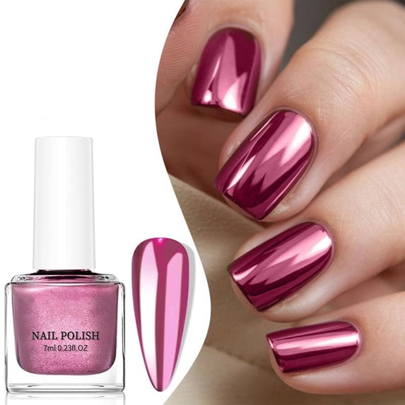 Metal Nail Polish Quick Dry Mirror Finish No UV Lamp Needed - Fast Drying Metallic Nail Lacquer for Women - Long Lasting Shiny Nail Color for Home Salon or Party Use - Glass Bottle 7ml