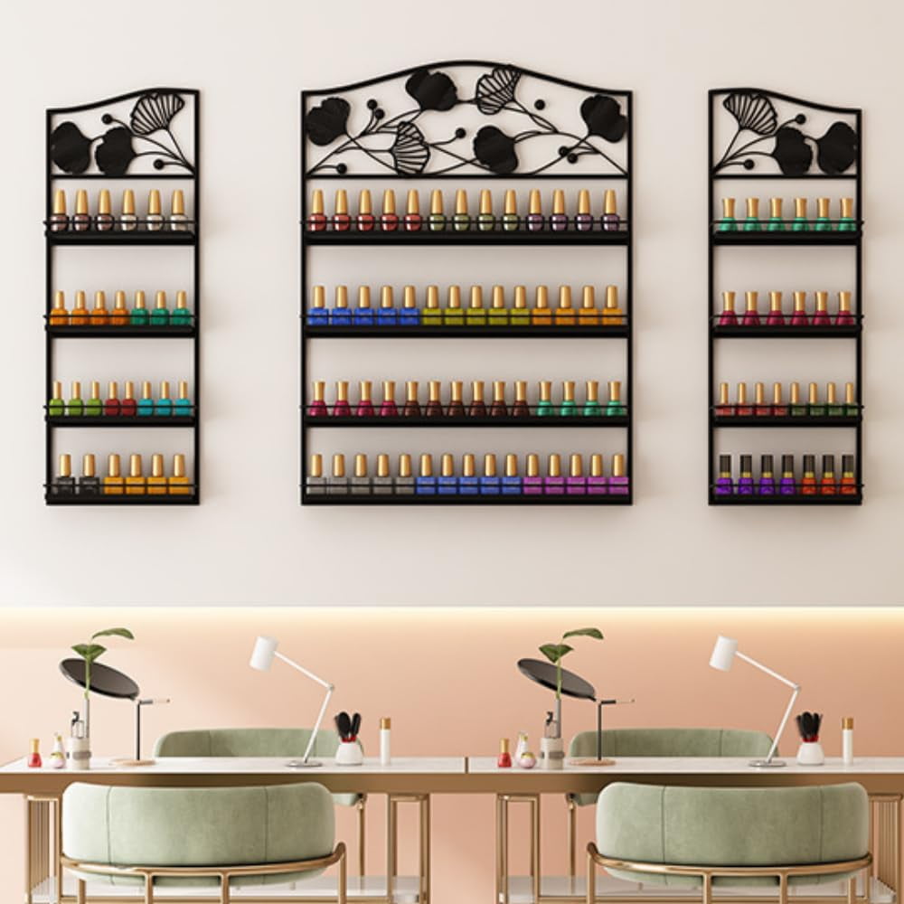Metal Nail Polish Racks - Cosmetic Display Case Wall Shelf - Set of 3 ...