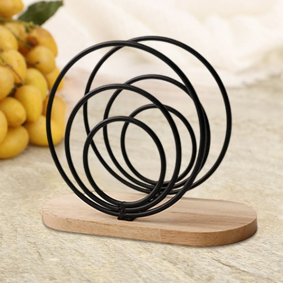 Metal Napkin Storage Rack Creative Vertical Paper Towel Holder for Hotel, Cafe Restaurant - Wooden Base Table Top Dispenser (black, 15.5 * 6.5 * 12.3cm)