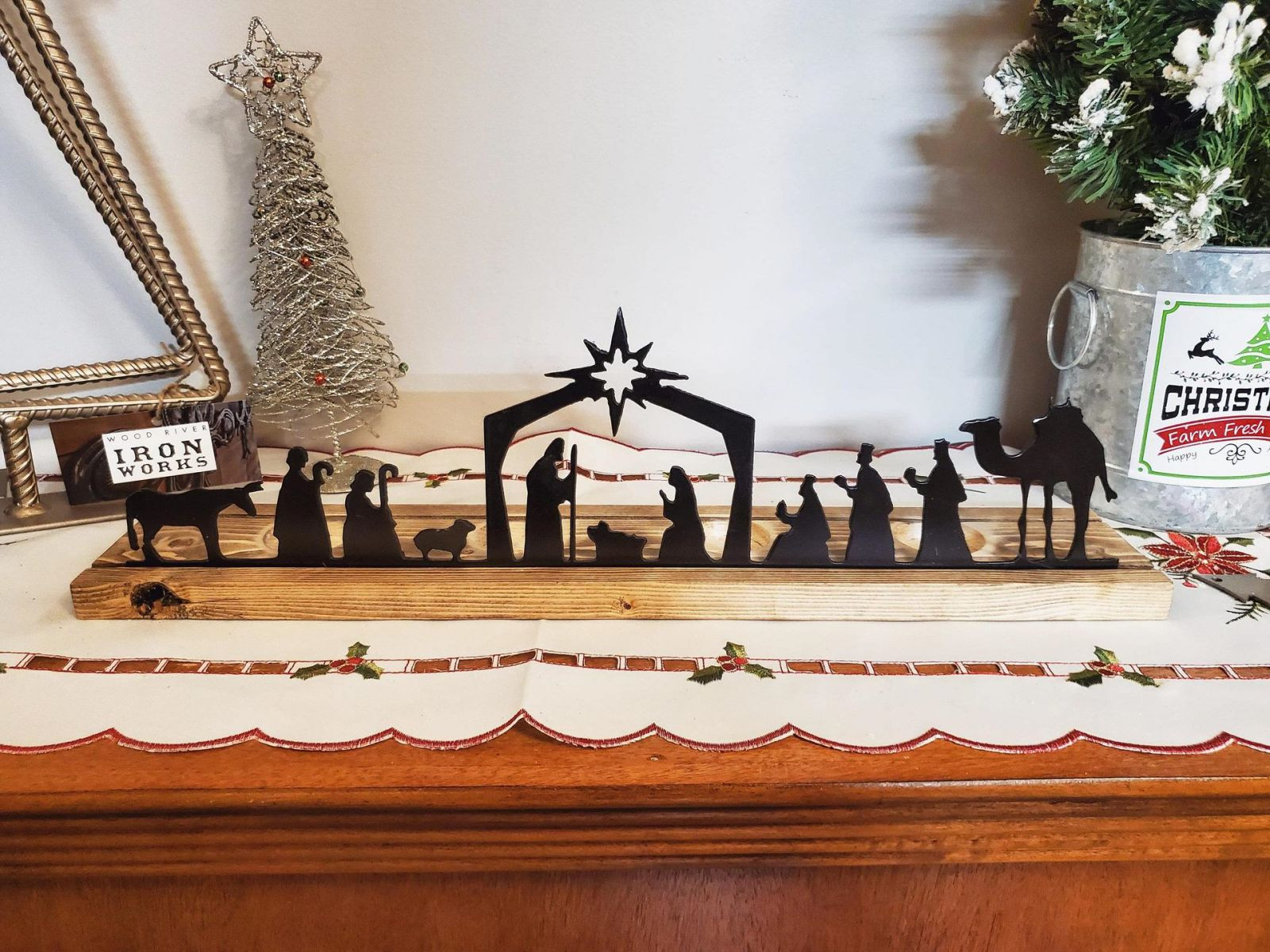 Wooden Nativity Set Christmas Decor - 11.8x8.6 Inch Tabletop Scene For Holiday Display
