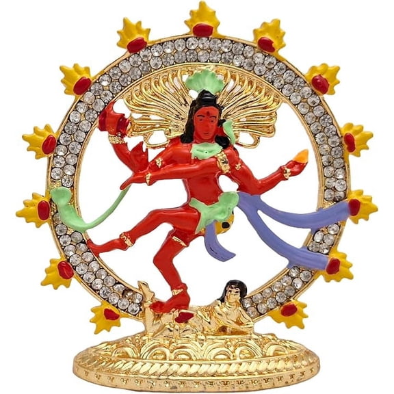 Metal Natraj Idol Statue for Home Decor - Gold Plated Dancing Shiva Natrajan Showpiece Figurine Murti Deccoration & Gifts Size (1''X2''X3'') (Red)